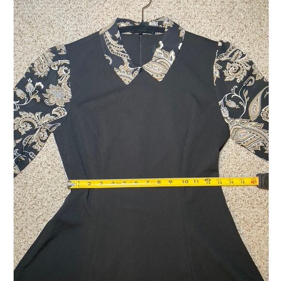Andrew Marc - Black and Champagne Paisley Dress - Flare Sleeve - Size 4 - Picture 12 of 16